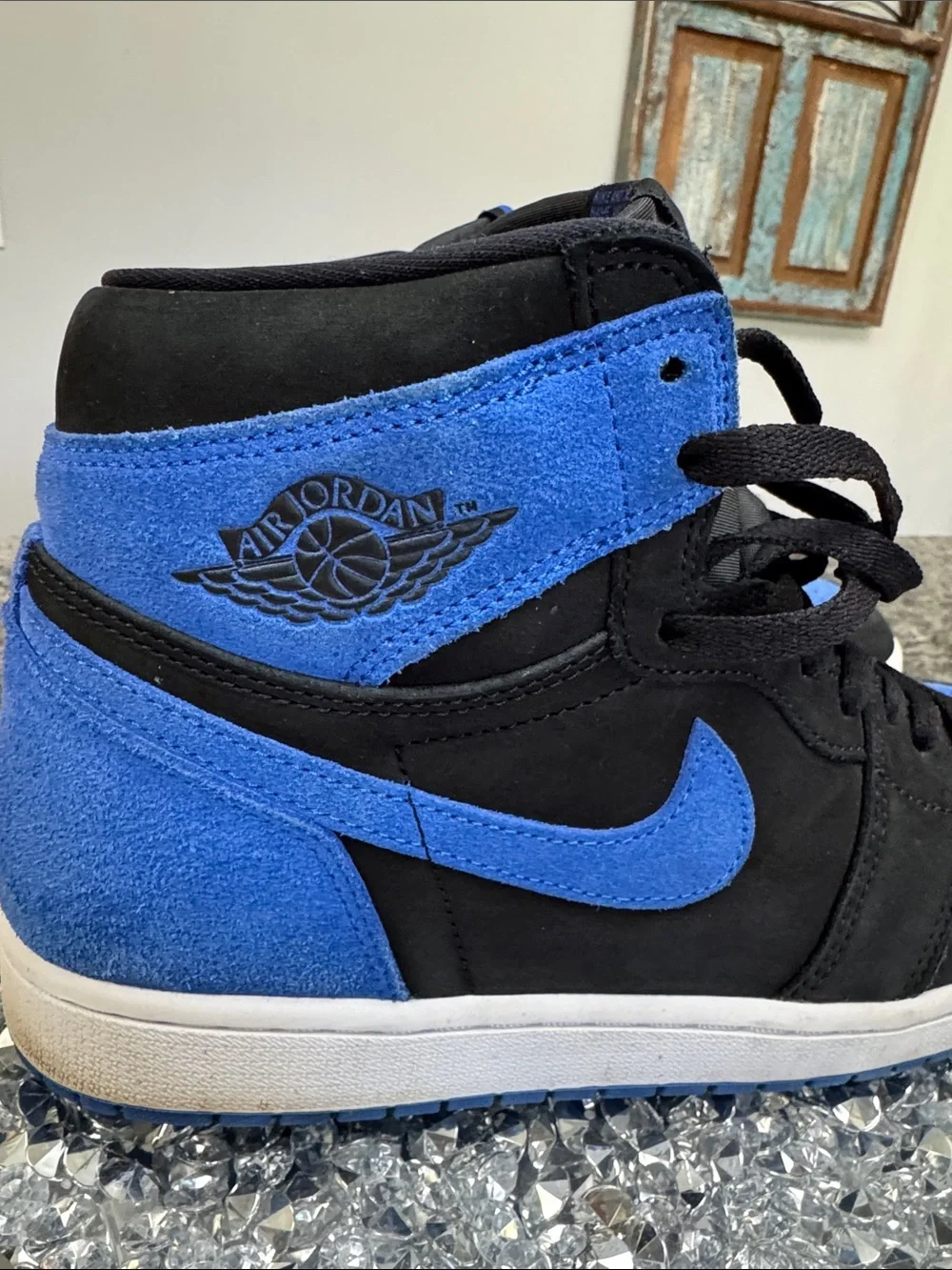 Air Jordan 1 Retro High Black & Royal Blue Suede EUC 10.5